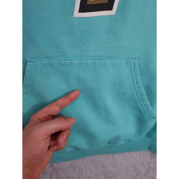 UCF Hoodie Mens Medium Champion Fleece Teal Spellout Logo Sweatshirt Drawstring - Picture 5 of 9